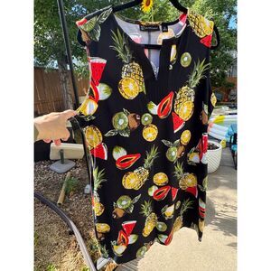 NY&Company Summer Sleeveless Mid-Knee Tropical Motif V-Neck